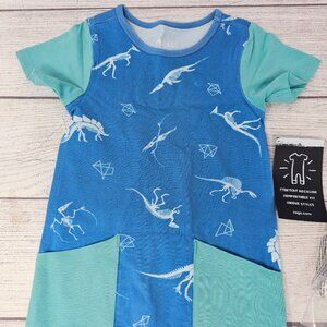 NWT Rags To Raches Baby Boy Blue Dino Pocket Romper Size 6-12 months‎